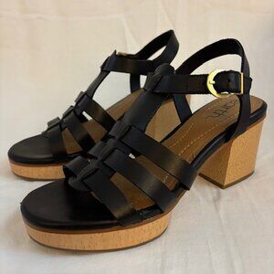 Earth Adona Black Leather Fisherman Platform Block Heel Sandals Size 8M